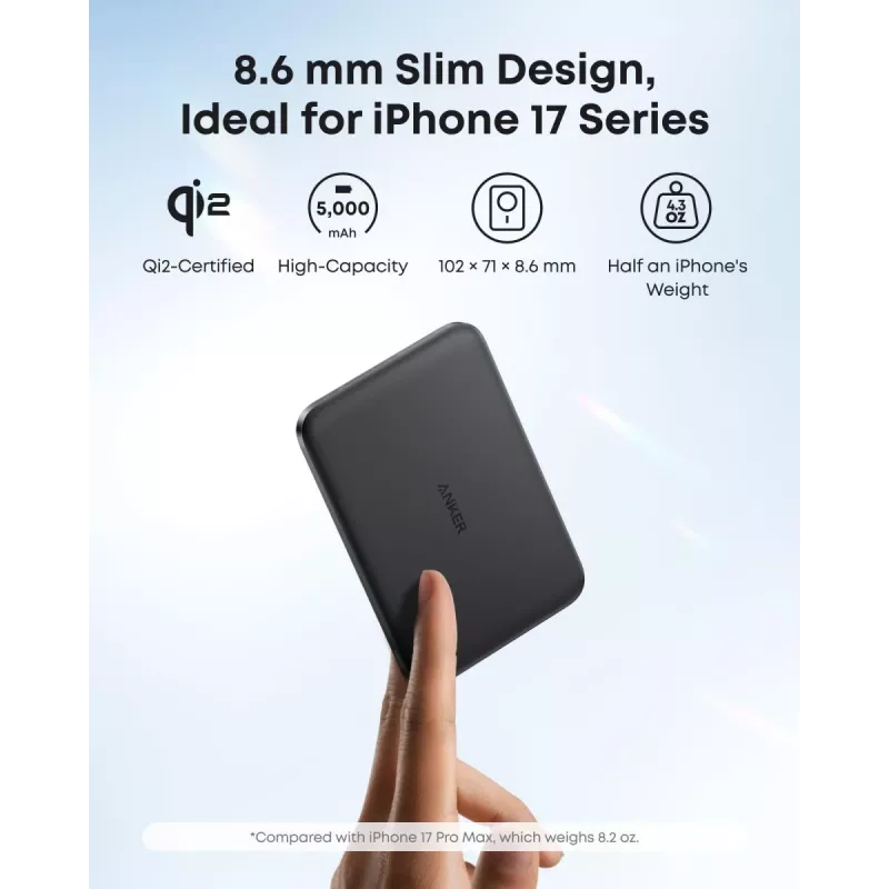 ANKER Nano Magnetic Wireless Power Bank 5000mah 15w μαύρο