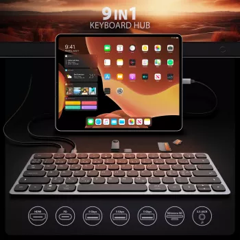 Axagon HMC-KB-NRD, Hub USB 5Gbps με πληκτρολόγιο, HDMI 4K/60Hz, 3x USB-A, SD/mSD, Ήχος, PD100, Σκανδιναβική διάταξη