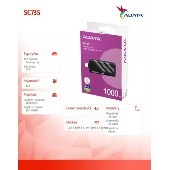 Μονάδα SSD ADATA 1 TB εξωτερικός 2,5 ίντσες U3.2C SC735