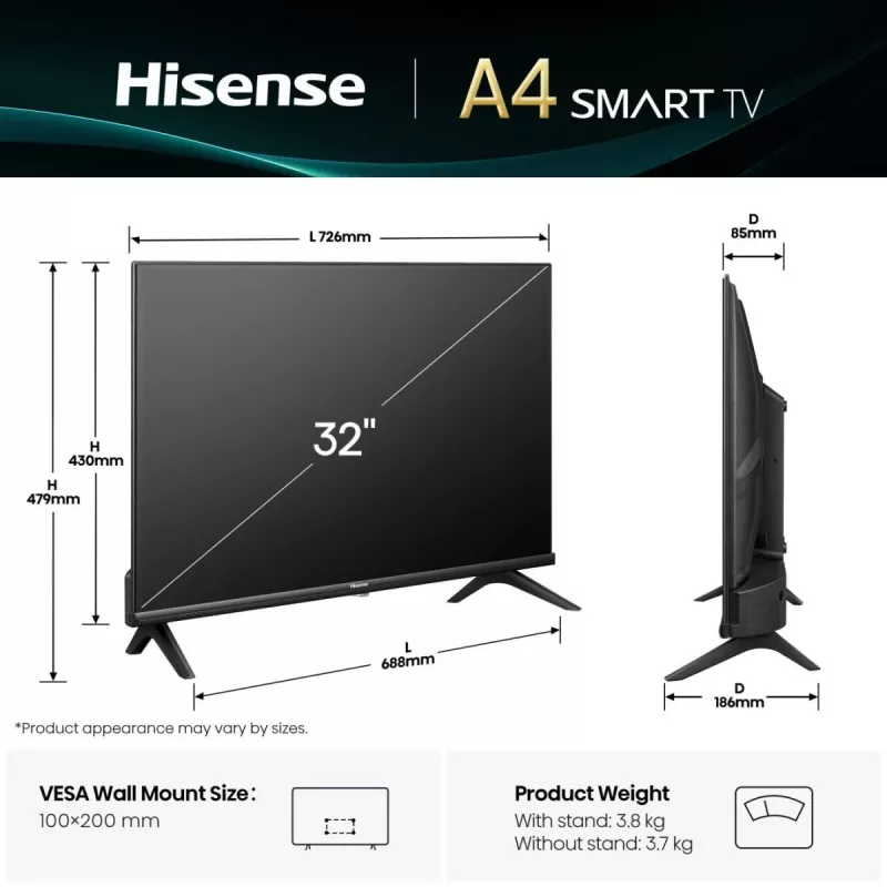 Hisense 32A4Q 81,3 cm (32 ίντσες) HD Smart-TV Wi-Fi Μαύρο