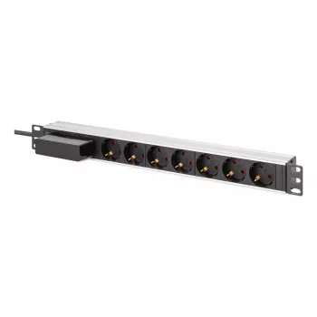 DIGITUS DN-95439 PDU αλουμινίου για rack 19 ιντσών 1U, 7 πρίζες Schuko, διακόπτης προστασίας κυκλώματος, 16 A, 4000 W, 230 V, 50/60 Hz, καλώδιο 1,8 m