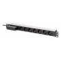 DIGITUS DN-95439 PDU αλουμινίου για rack 19 ιντσών 1U, 7 πρίζες Schuko, διακόπτης προστασίας κυκλώματος, 16 A, 4000 W, 230 V, 50/60 Hz, καλώδιο 1,8 m