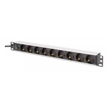 DIGITUS PDU - 1U αλουμινίου για rackmount 8x πρίζα CEE 7/7 1x πρίζα 10A βύσμα 250VAC 50/60Hz βύσμα IEC C14 ασφάλεια