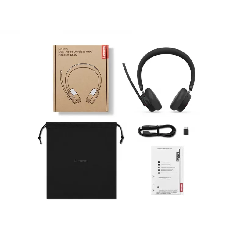 Lenovo 6550 Headset ασύρματο headband γραφείου/call center USB Type-C Bluetooth μαύρο