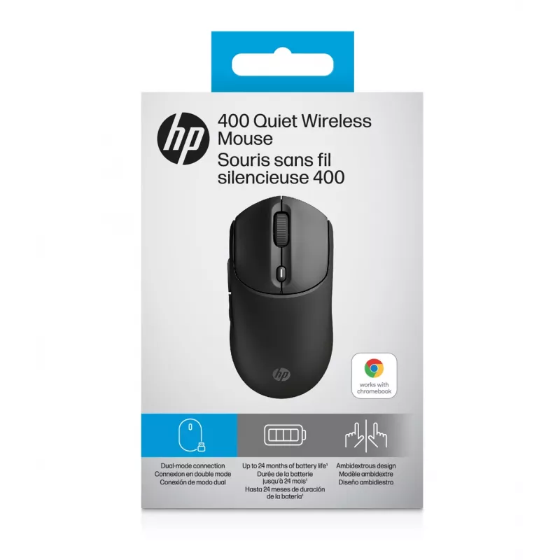HP 400 Quiet Μαύρο Ασύρματο ποντίκι, αμφιδέξιο, RF Wireless + Bluetooth, 6000 DPI, Μαύρο