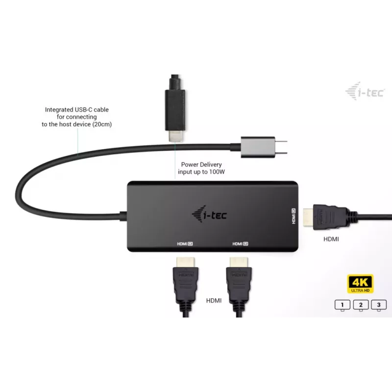i-tec USB-C Triple 4K HDMI Προσαρμογέας βίντεο, Power Delivery 100W