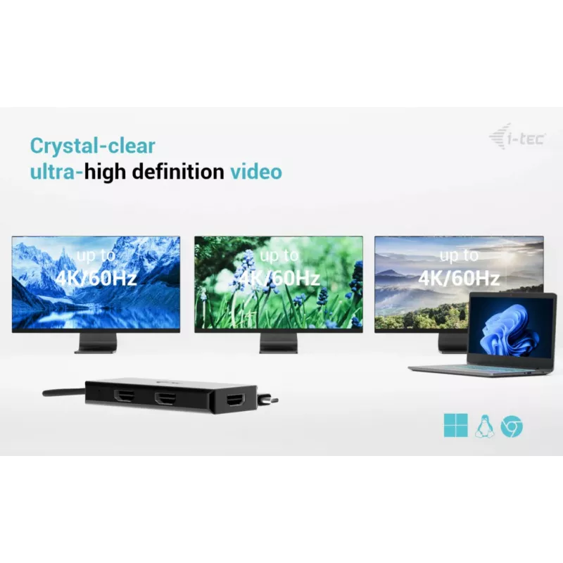 i-tec USB-C Triple 4K HDMI Προσαρμογέας βίντεο, Power Delivery 100W