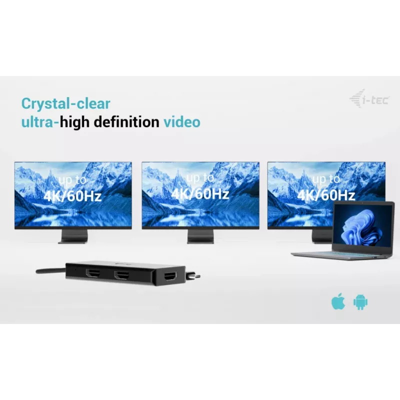 i-tec USB-C Triple 4K HDMI Προσαρμογέας βίντεο, Power Delivery 100W