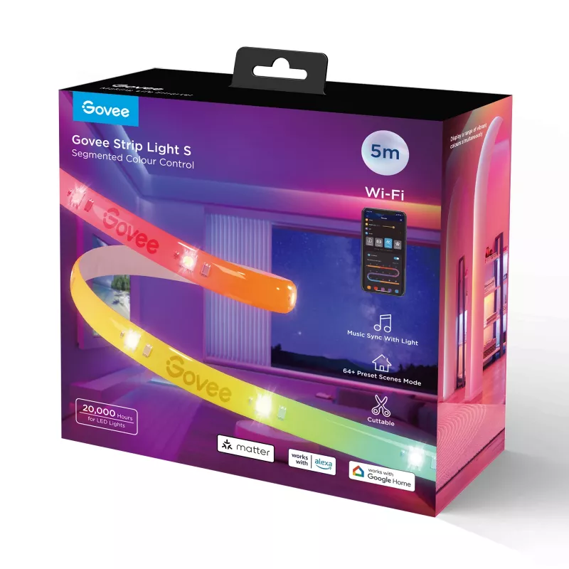Έξυπνη λωρίδα LED Govee Strip Light S 5m – WLAN/Bluetooth, RGBIC, 5.000 mm, λευκή