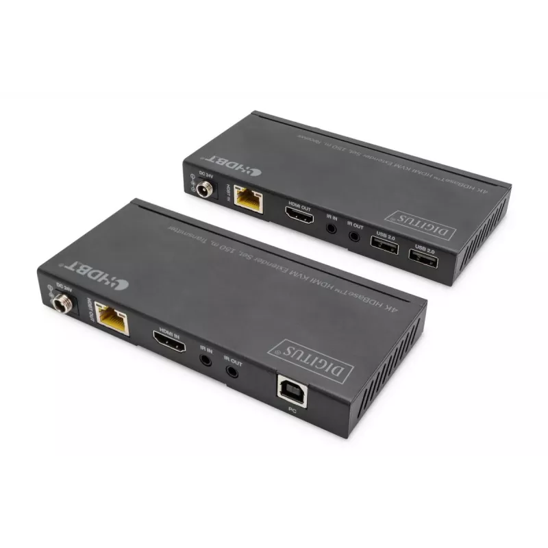 Σετ επέκτασης HDBaseT KVM DIGITUS 150m 4K/60Hz. USB 2.0. PoC. IR. Μαύρο