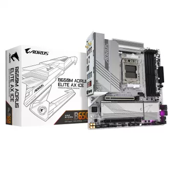 GIGABYTE B650M AORUS ELITE AX ICE Μητρική κάρτα - AMD Ryzen 9000 Series CPUs, 12+2+2 φάσεις VRM, έως 8000 MHz DDR5 (OC), 1xPCIe 5.0 + 1xPCIe 4.0 M.2, 2,5 GbE LAN, WLAN 6E, USB 3.2 Gen 2x2