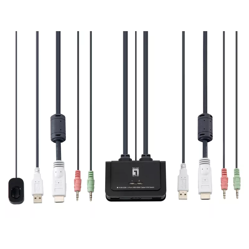 LevelOne 2-Port USB HDMI Καλώδιο KVM-Switch, 1920 x 1200 Pixel, Μαύρο, Γκρι