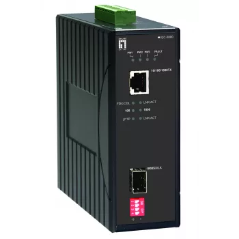 LevelOne IEC-2000 βιομηχανικός μετατροπέας μέσων Gigabit RJ45 σε SFP, IP30, 12-48 V DC, αλουμίνιο, μαύρος