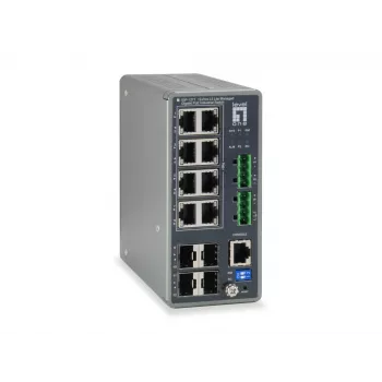 LevelOne IGP-1271 TURING βιομηχανικός διαχειριζόμενος διακόπτης L3 Lite Gigabit PoE+, 12 θύρες (8 x PoE+, 4 x SFP), 240 W, ράγα DIN, DC