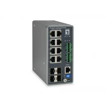 LevelOne IGU-1271 TURING βιομηχανικός διαχειριζόμενος διακόπτης L3 Lite Gigabit, 12 θύρες (8 x RJ45, 4 x SFP), ράγα DIN, DC