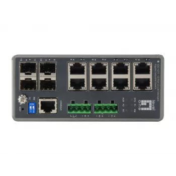 LevelOne IGU-1271 TURING βιομηχανικός διαχειριζόμενος διακόπτης L3 Lite Gigabit, 12 θύρες (8 x RJ45, 4 x SFP), ράγα DIN, DC