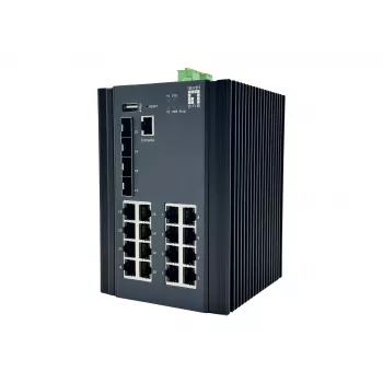 LevelOne 20-Port L2 Plus Managed Gigabit βιομηχανικός διακόπτης, 16x 1GbE RJ45, 4x 1/2.5GbE SFP, ράγα DIN, -40°C έως 80°C