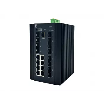 LevelOne 20-Port L2 Plus Managed βιομηχανικός διακόπτης, 8 x 1GbE RJ45, 8 x 1GbE SFP, 4 x 1/2.5GbE SFP, ράγα DIN, -40°C έως 80°C