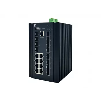 LevelOne 20-Port L2 Plus Managed Industrial Switch, 8 x 1GbE RJ45, 8 x 1GbE SFP, 4 x 1/2.5/10GbE SFP+, DIN-Rail, -40°C έως 80°C