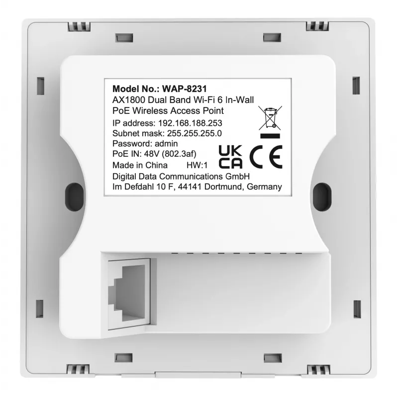 LevelOne AX1800 Dualband Wi-Fi 6 In-Wall PoE WLAN Access Point