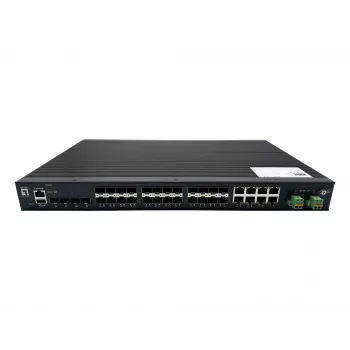 LevelOne 28-Port L2 Plus Managed Gigabit Fiber Industrial Switch, 4x 1,25/2,5GbE SFP, 16x 1,25GbE SFP, 8x Gigabit SFP/RJ45 Combo, Πλεονασματική τροφοδοσία, -40°C έως 80°C