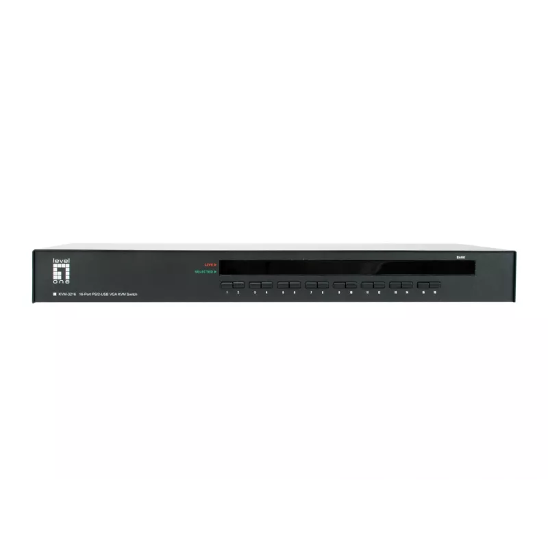 LevelOne 16-Port PS/2-USB VGA KVM Switch, 2048 x 1536 Pixel, Rack Mount, 1U, μαύρο