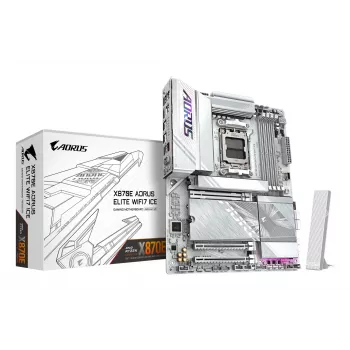 GIGABYTE X870E AORUS ELITE WIFI7 ICE Μητρική - Υποστηρίζει AMD Ryzen 9000 CPUs, 16+2+2 Φάσεις Digital VRM, έως 8200Hz DDR5 (OC), 3xPCIe 5.0 + 1xPCIe 4.0, Wi-Fi 7, 2.5GbE LAN, USB 4
