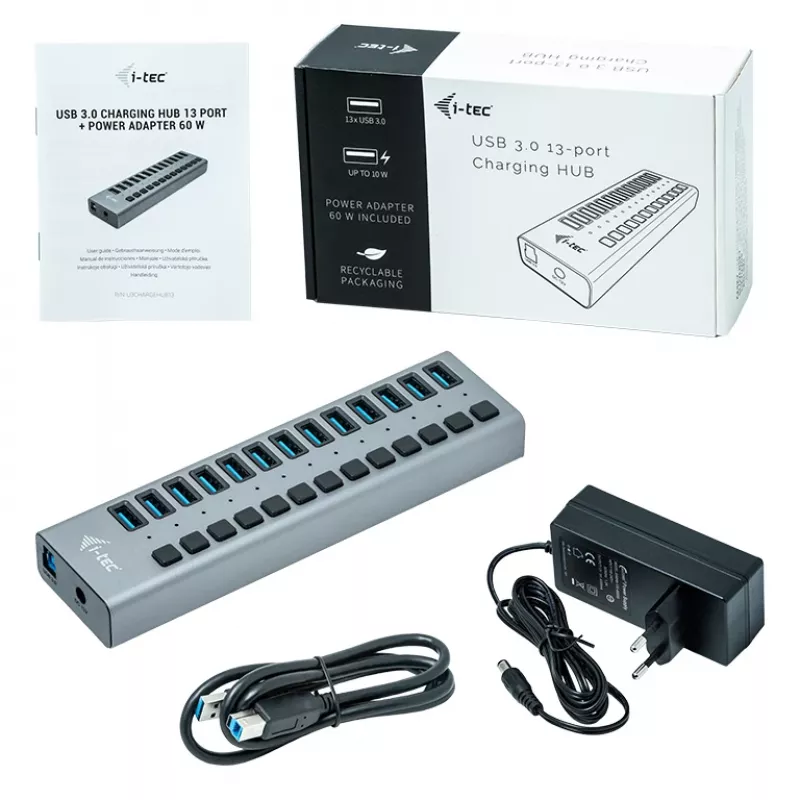 i-tec USB 3.0 Hub Φόρτισης 13 Θυρών + Τροφοδοτικό 60 W