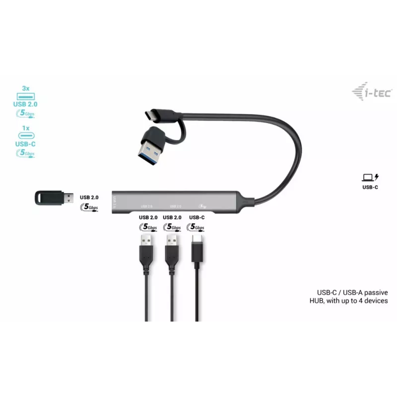 i-tec USB-C/USB-A Μεταλλικό Hub 1x USB 3.0 + 3x USB 2.0