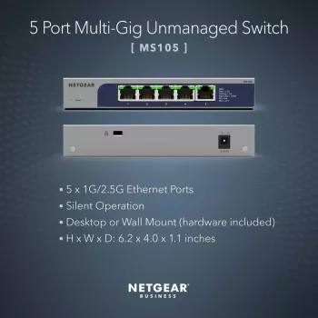 NETGEAR MS105-100EUS Διακόπτης δικτύου Unmanaged 2.5G Ethernet (100/1000/2500) Power over Ethernet (PoE) 1U