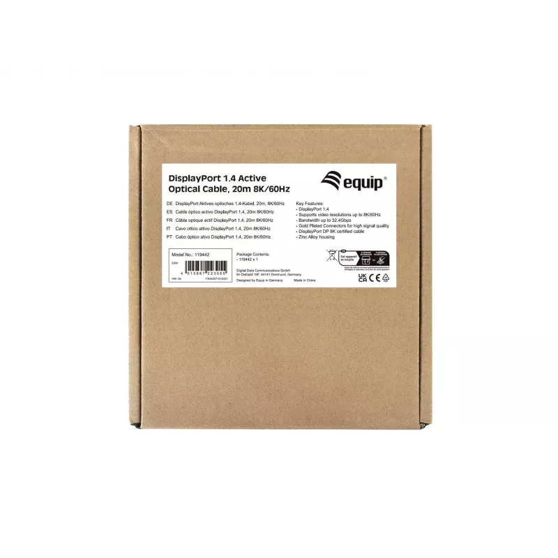 Equip Ενεργό Οπτικό Καλώδιο DisplayPort 1.4, 20m, 8K/60Hz