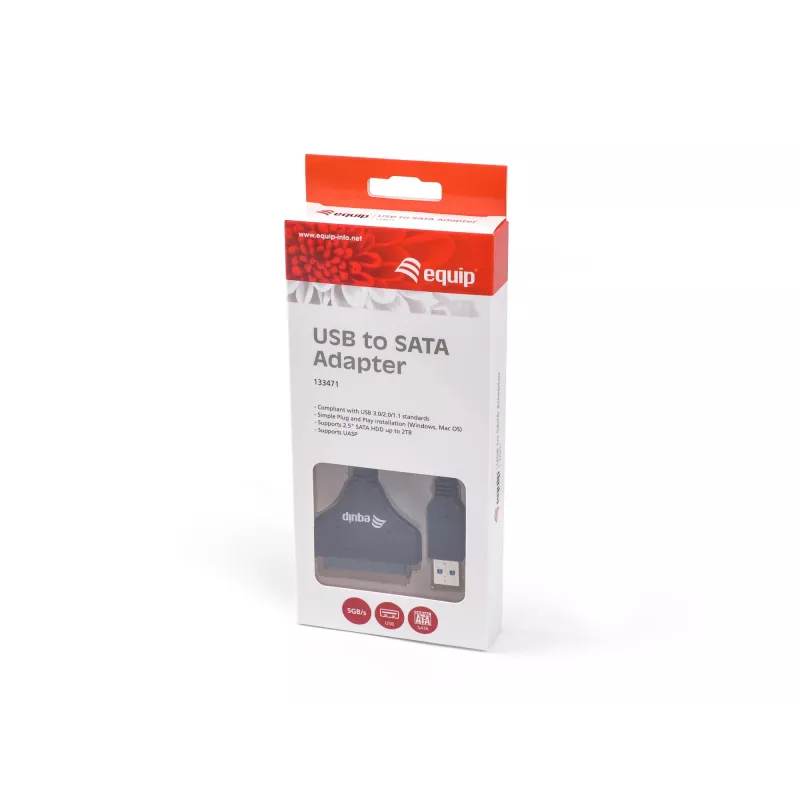 Αντάπτορας Equip USB 3.0 σε SATA, μαύρο, 5 Gbit/s, CE, 50 mm, 9,5 mm, 550 mm