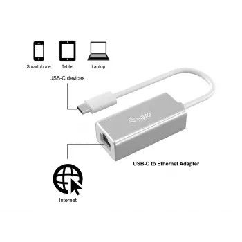 Προσαρμογέας δικτύου Equip USB Type-C σε RJ45 Gigabit, ενσύρματος, USB Type-C, Ethernet, 1000 Mbit/s, ασημί