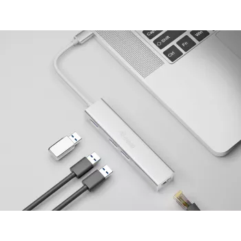 Equip 133481 διανομέας USB-C σε 3 θύρες USB 3.0 με προσαρμογέα Gigabit, USB 3.2 Gen 1, USB Type-A