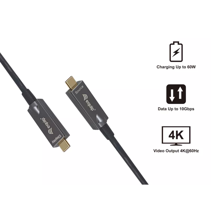 Ενεργό οπτικό καλώδιο Equip USB-C σε C, 10m, 4K/60Hz, βίντεο+δεδομένα+PD