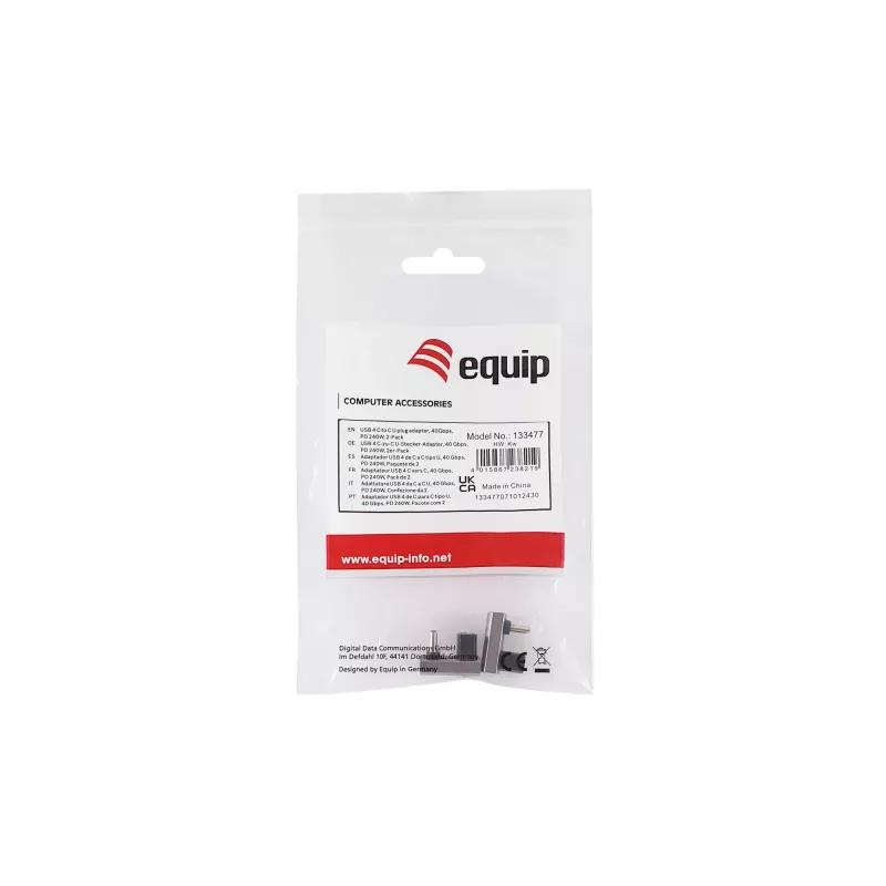 Προσαρμογέας USB 4 C-C με βύσμα U Equip 133477 40 Gbit/s PD 240 W συσκευασία 2 τεμ.