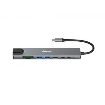Πολυλειτουργικός προσαρμογέας Equip USB-C 8 σε 1, ενσύρματος, USB Type-C, 100 W, 1000 Mbit/s, 1000BASE-T, IEEE 802.3ab