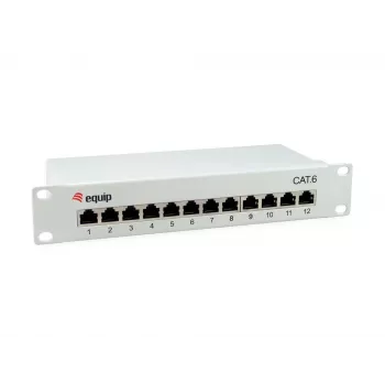 Equip 12-Port Cat.6 θωρακισμένο Patch Panel, ανοιχτό γκρι, Gigabit Ethernet, 1000 Mbit/s, RJ-45, Cat6, Cat6e, 1U, γκρι