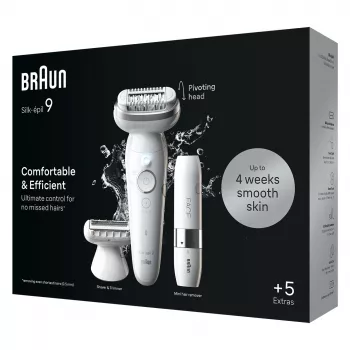 Αποτριχωτική συσκευή BRAUN Silk-épil 9 SES9-341 — 40 τσιμπιδάκια, Wet & Dry, μπαταρία 50 λεπ., 2 ταχύτητες, λευκή