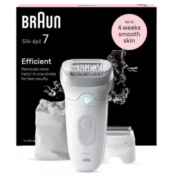 Αποτριχωτική συσκευή BRAUN Silk-épil 7 7-041 — ασύρματη αποτριχωτική συσκευή για υγρή & στεγνή χρήση με MicroGrip, μασάζ, ξυριστική μηχανή και trimmer μπικίνι, γκρι/λευκή