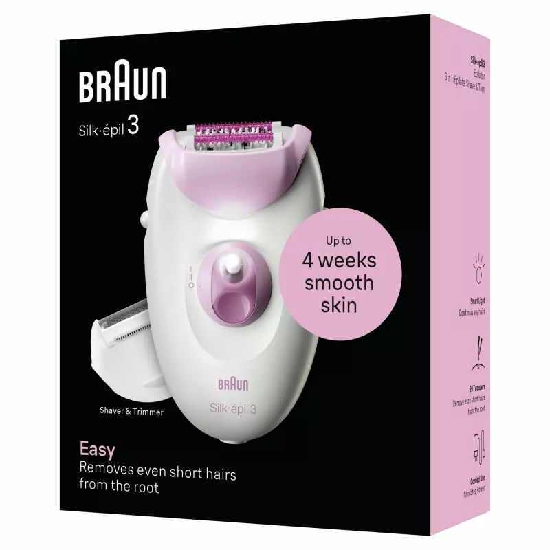 Αποτριχωτική συσκευή Braun Silk-épil 3 3-031 20 τσιμπιδάκια ροζ λευκή