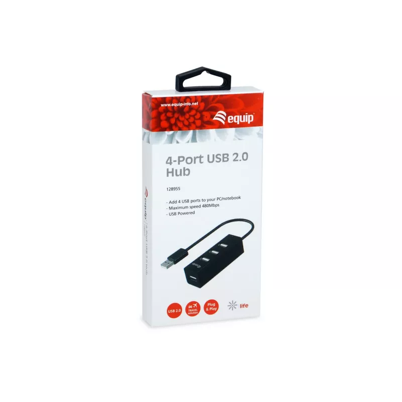 Equip Hub USB 2.0 4 θυρών, USB 2.0, USB 2.0, 480 Mbit/s, μαύρο, Κίνα, CE, RoHS