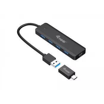 Hub USB 3.2 Gen 1 4 θυρών Equip με προσαρμογέα USB-C μαύρο 5000 Mbit/s