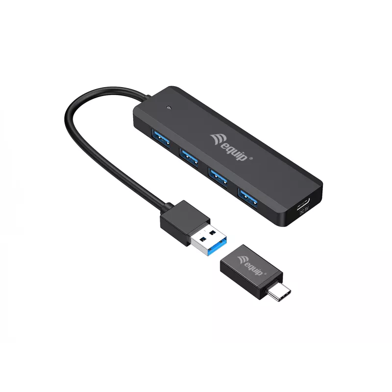 Hub USB 3.2 Gen 1 4 θυρών Equip με προσαρμογέα USB-C μαύρο 5000 Mbit/s
