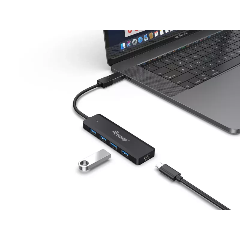 Hub USB 3.2 Gen 1 4 θυρών Equip με προσαρμογέα USB-C μαύρο 5000 Mbit/s