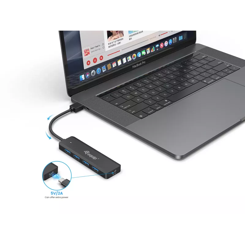 Hub USB 3.2 Gen 1 4 θυρών Equip με προσαρμογέα USB-C μαύρο 5000 Mbit/s