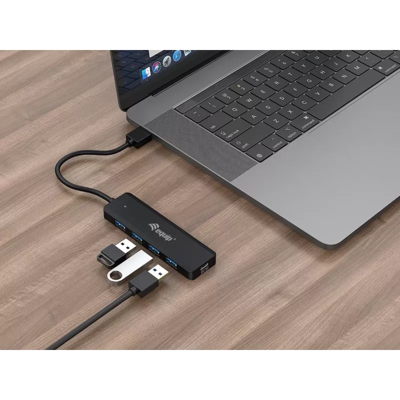 Hub USB 3.2 Gen 1 4 θυρών Equip με προσαρμογέα USB-C μαύρο 5000 Mbit/s