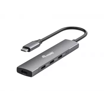 Equip 128963 διανομέας USB-C 4 θυρών USB 3.2 Gen 1 (3.1 Gen 1), 4x USB-C, 5 Gbit/s, αλουμίνιο, χωρίς τροφοδοτικό, μαύρος/ασημί