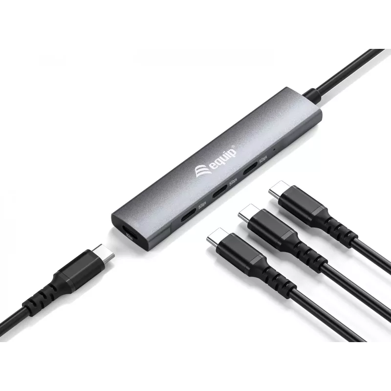 Equip 128963 διανομέας USB-C 4 θυρών USB 3.2 Gen 1 (3.1 Gen 1), 4x USB-C, 5 Gbit/s, αλουμίνιο, χωρίς τροφοδοτικό, μαύρος/ασημί