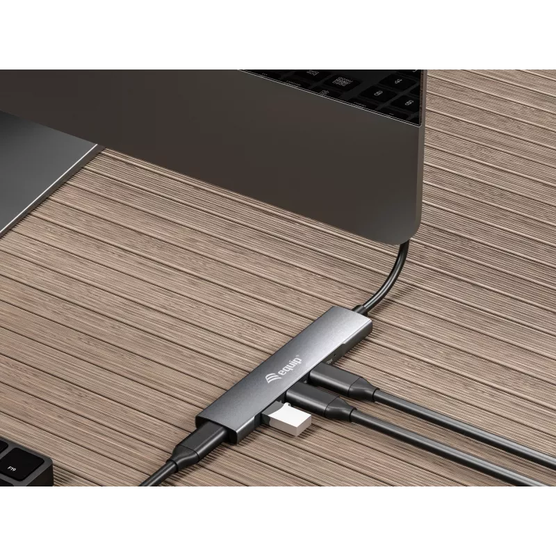 Equip 128963 διανομέας USB-C 4 θυρών USB 3.2 Gen 1 (3.1 Gen 1), 4x USB-C, 5 Gbit/s, αλουμίνιο, χωρίς τροφοδοτικό, μαύρος/ασημί